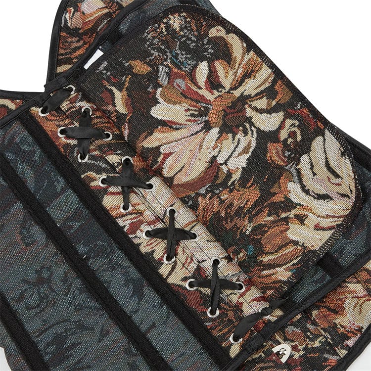 Damen Gothic Vollbrustkorsett mit tiefem Ausschnitt und floraler Stickerei - Gothic Shop