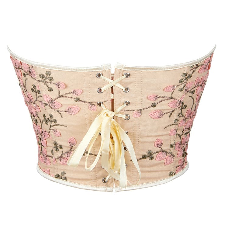 Damen Gothic Vollbrustkorsett mit tiefem Ausschnitt und floraler Stickerei - Gothic Shop