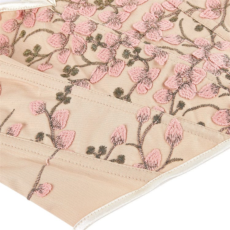 Damen Gothic Vollbrustkorsett mit tiefem Ausschnitt und floraler Stickerei - Gothic Shop