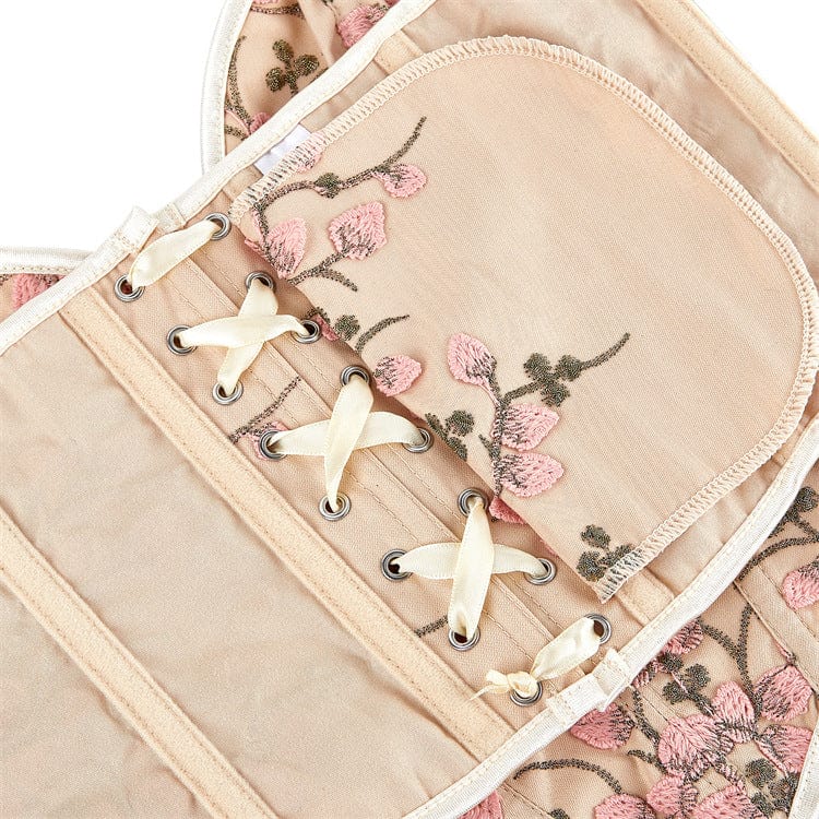 Damen Gothic Vollbrustkorsett mit tiefem Ausschnitt und floraler Stickerei - Gothic Shop