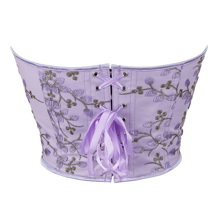 Damen Gothic Vollbrustkorsett mit tiefem Ausschnitt und floraler Stickerei - Gothic Shop