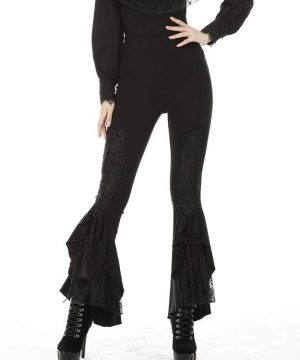 Damen-Gothic-Leggings mit Blumenspitze und Schlaghose - Gothic Shop