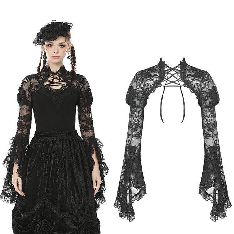 Damen-Umhang aus transparenter Gothic-Spitze mit Blumenmuster und Puffärmeln - Gothic Shop