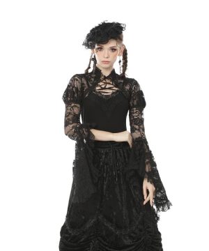 Damen-Umhang aus transparenter Gothic-Spitze mit Blumenmuster und Puffärmeln - Gothic Shop