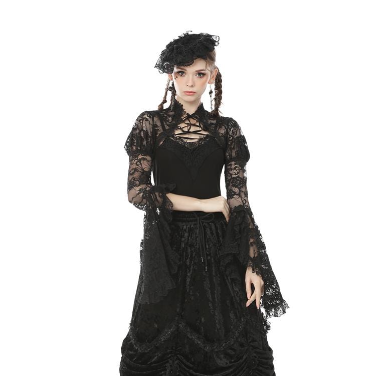 Damen-Umhang aus transparenter Gothic-Spitze mit Blumenmuster und Puffärmeln - Gothic Shop