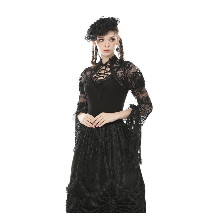 Damen-Umhang aus transparenter Gothic-Spitze mit Blumenmuster und Puffärmeln - Gothic Shop