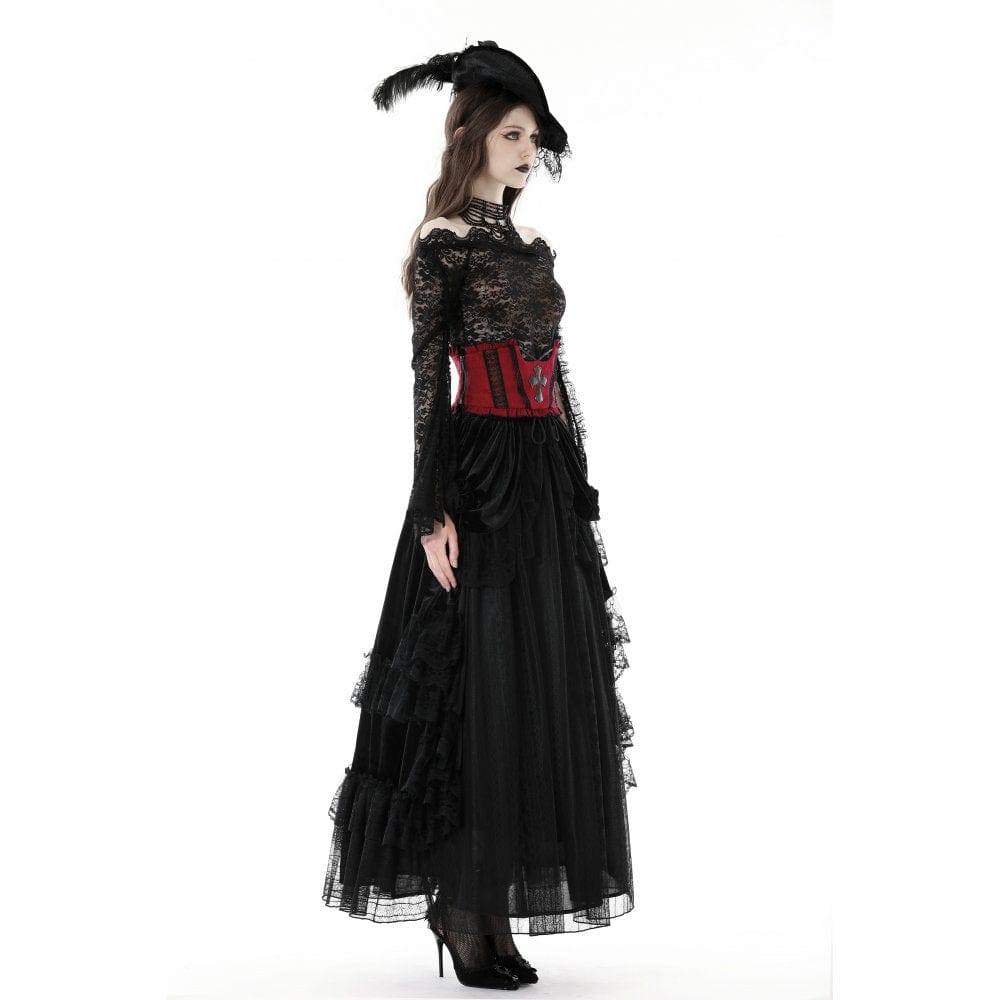 Damen-Unterbrustkorsett mit Gothic-Kreuz-Stickerei und Rüschen - Gothic Shop