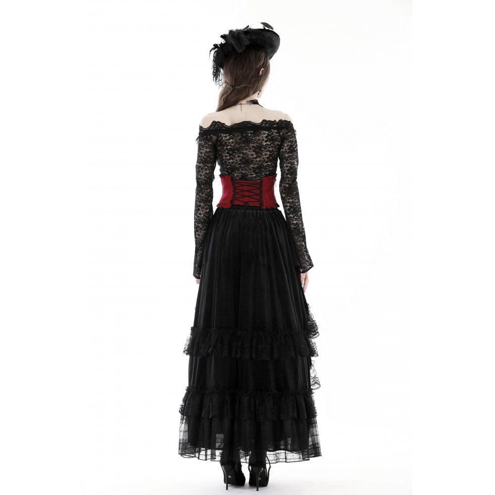 Damen-Unterbrustkorsett mit Gothic-Kreuz-Stickerei und Rüschen - Gothic Shop