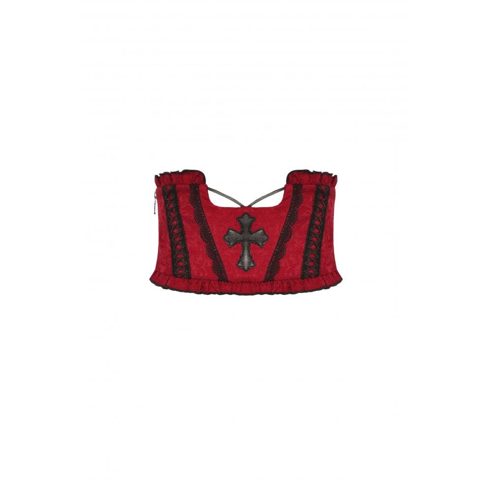 Damen-Unterbrustkorsett mit Gothic-Kreuz-Stickerei und Rüschen - Gothic Shop