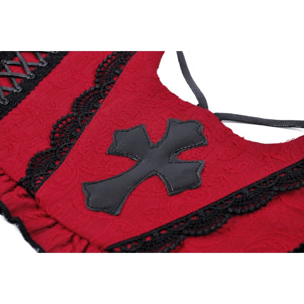 Damen-Unterbrustkorsett mit Gothic-Kreuz-Stickerei und Rüschen - Gothic Shop