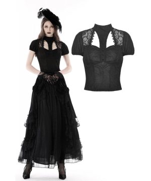 Damen-Gothic-Hemd mit Ausschnitt und Spitzenspleiß - Gothic Shop