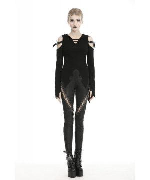 Gothic-Cutout-Tops für Damen mit Gürtel und Kapuze - Gothic Shop