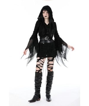 Damen-Gothic-Kleid mit ausgestellten Ärmeln und Rissen - Gothic Shop