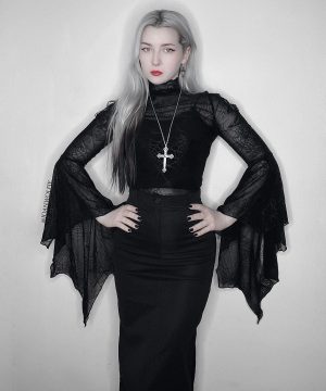 Transparentes Gothic-Hemd mit ausgestellten Ärmeln und Spinnennetz für Damen - Gothic Shop