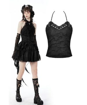 Damen-Gothic-Neckholder-Tanktop mit Spitze - Gothic Shop