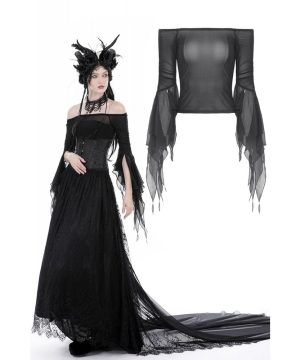 Schulterfreie Gothic-Bluse aus Netzstoff mit ausgestellten Ärmeln für Damen - Gothic Shop