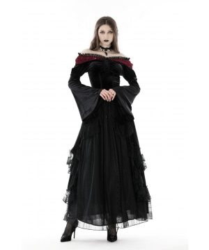 Schulterfreies, schulterfreies Gothic-Crop-Top aus Samt mit Spitzenspleiß für Damen - Gothic Shop