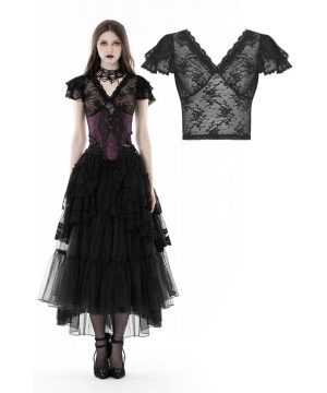 Damen-Gothic-Top mit tiefem Ausschnitt und Spitze - Gothic Shop