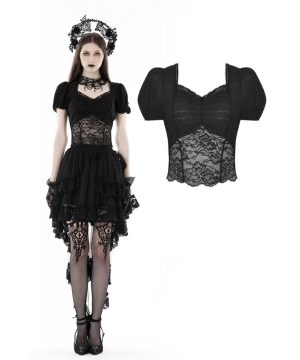 Damen-Gothic-Hemd mit Puffärmeln und Spitzenspleißen - Gothic Shop