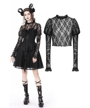 Damen-Gothic-Spitzenoberteil mit Puffärmeln - Gothic Shop