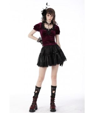 Damen-Gothic-Top aus rotem Samt mit Puffärmeln - Gothic Shop