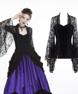 Damen-Tops im Gothic-Stil mit Rüschen, durchsichtiger Blumenspitze und Ärmeln - Gothic Shop