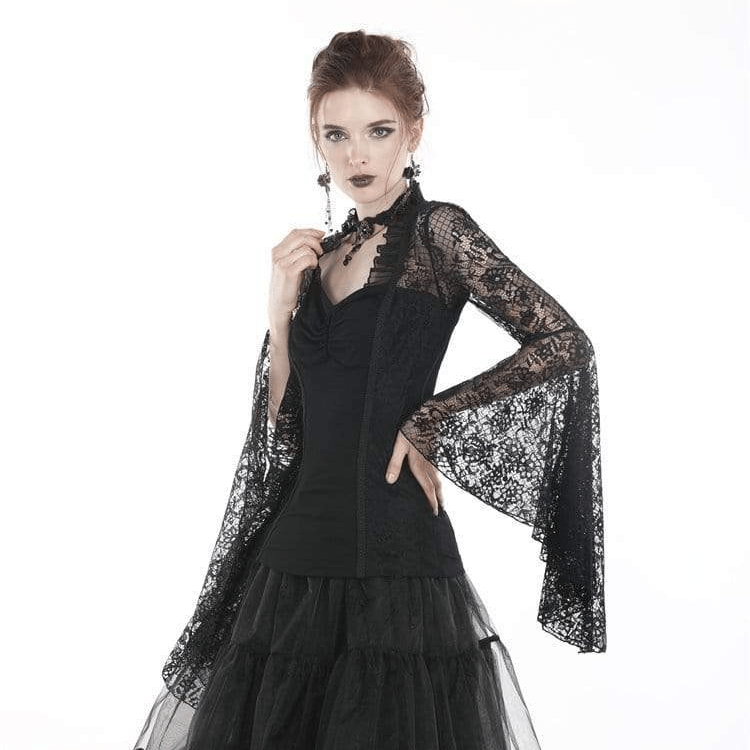 Damen-Tops im Gothic-Stil mit Rüschen, durchsichtiger Blumenspitze und Ärmeln - Gothic Shop