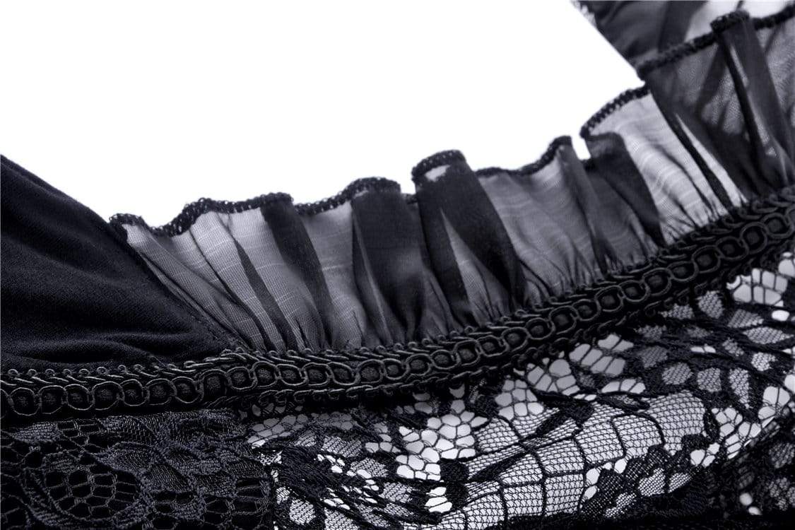 Damen-Tops im Gothic-Stil mit Rüschen, durchsichtiger Blumenspitze und Ärmeln - Gothic Shop