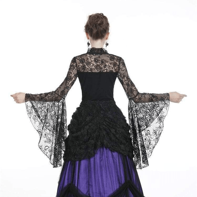 Damen-Tops im Gothic-Stil mit Rüschen, durchsichtiger Blumenspitze und Ärmeln - Gothic Shop