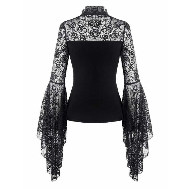 Damen-Tops im Gothic-Stil mit Rüschen, durchsichtiger Blumenspitze und Ärmeln - Gothic Shop