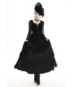 Gothic-Velet-Tops mit quadratischem Kragen und Netzärmeln für Damen - Gothic Shop