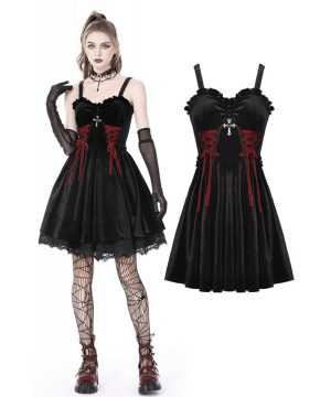 Gothic-Trägerkleid aus Kreuzsamt für Damen - Gothic Shop