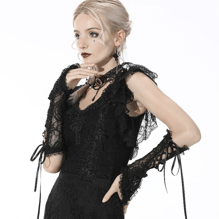 Schwarze Gothic-Handschuhe mit Riemchenspitze für Damen - Gothic Shop