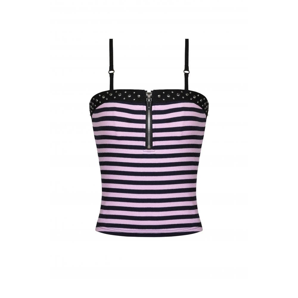 Gestreiftes Grunge-Tanktop mit Frontreißverschluss für Damen - Gothic Shop