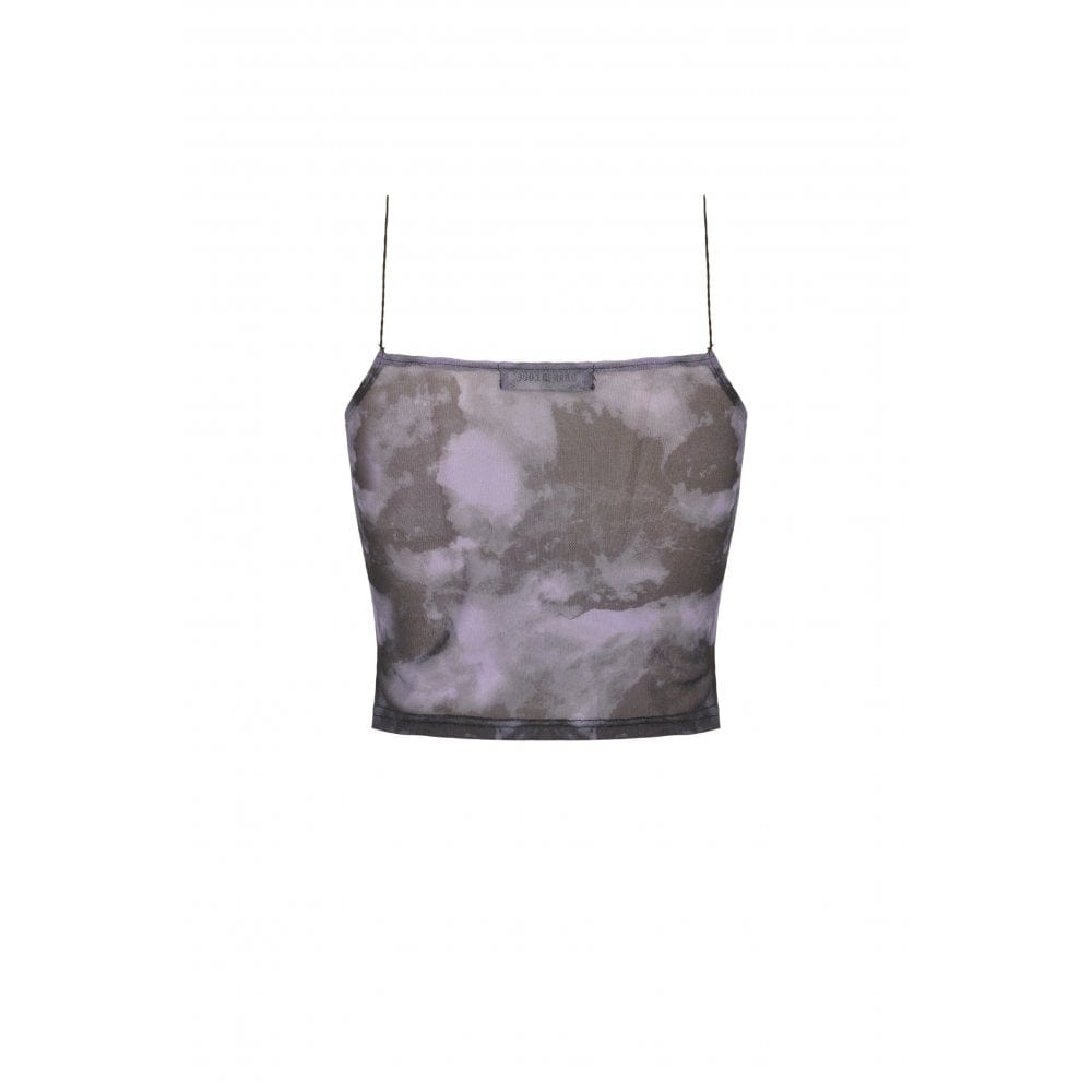 Damen-Tanktop mit gespleißter Spitze und Batikmuster im Grunge-Stil - Gothic Shop