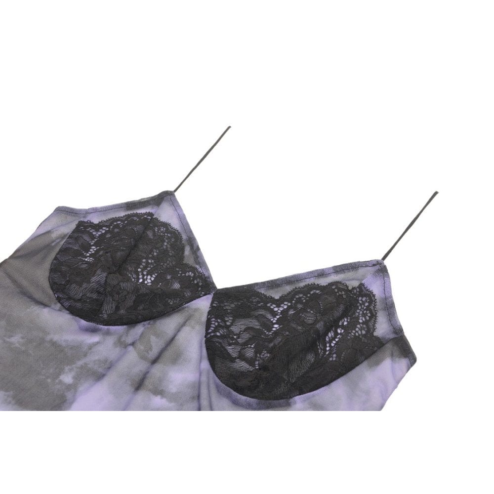 Damen-Tanktop mit gespleißter Spitze und Batikmuster im Grunge-Stil - Gothic Shop