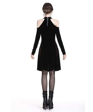 Damen-Gothic-Kleid mit Neckholder, kalten Schultern und langen Ärmeln - Gothic Shop