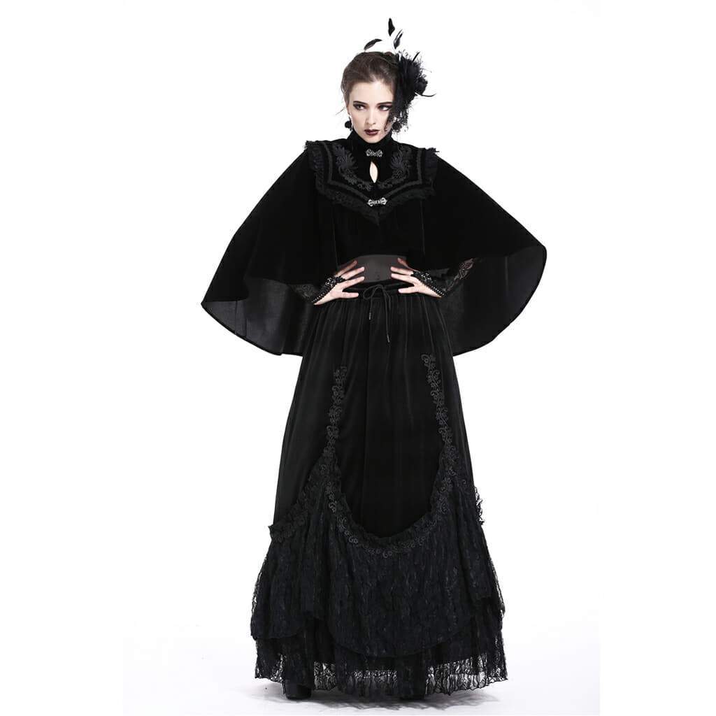 Hochgeschlossenes Velours-Gothic-Cape für Damen - Gothic Shop