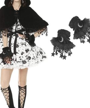 Lange Handschuhe „Lolita Moon“ für Damen mit Sternenquasten - Gothic Shop