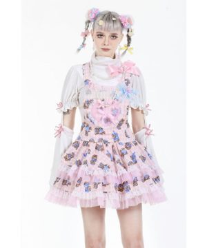 Damen-Lolita-Hemd mit Rollkragen, Perlenschleife und Ärmelärmeln - Gothic Shop