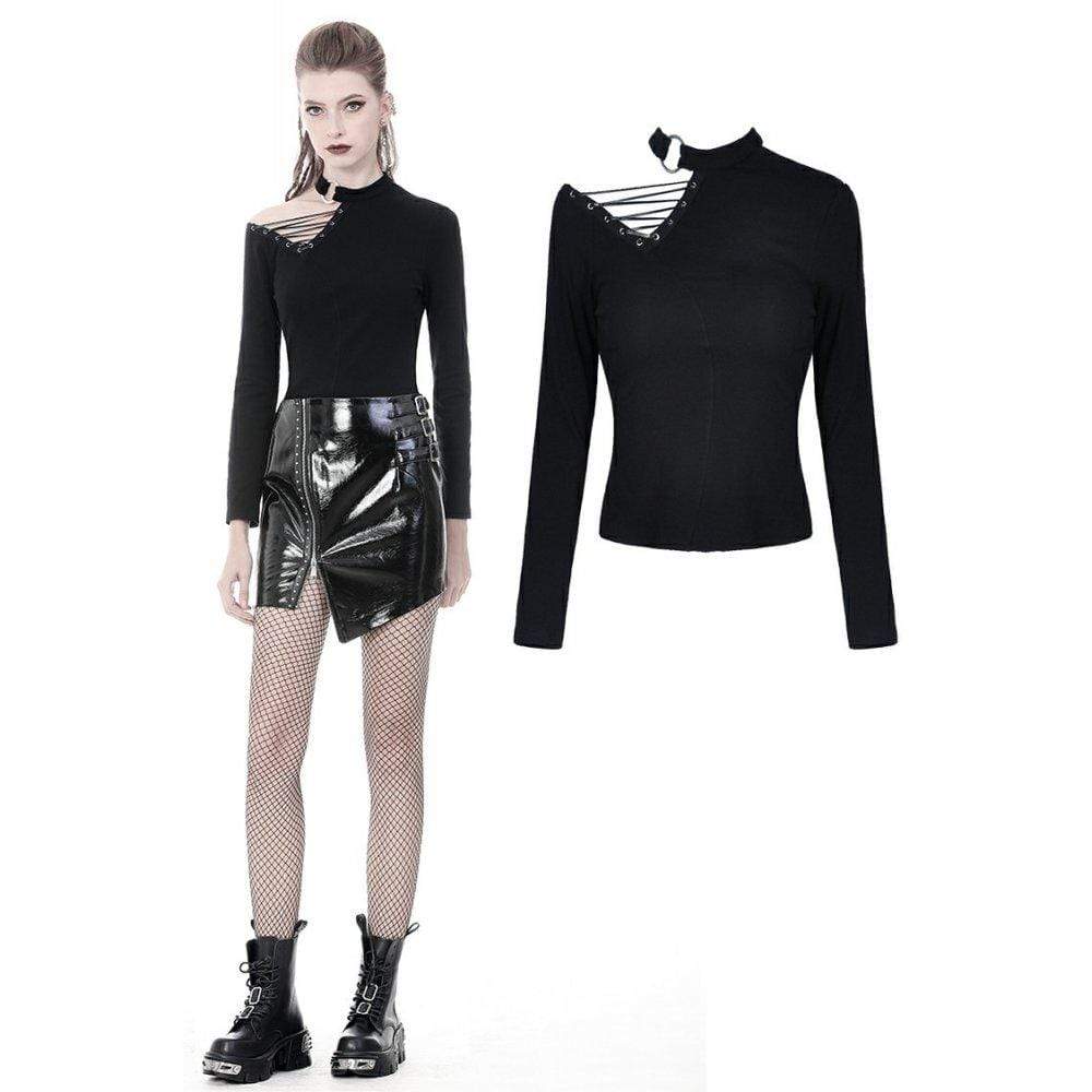 Damen-T-Shirts mit langen Ärmeln, Seilen und einer Schulter, sexy - Gothic Shop