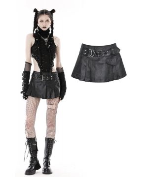 Damen-Faltenrock aus Kunstleder mit Punk-Schnalle - Gothic Shop