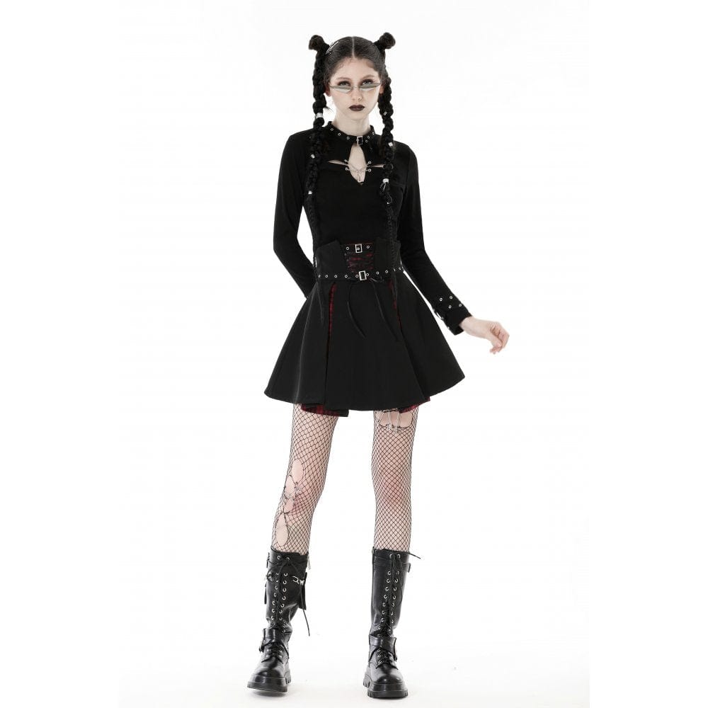Damen-Crop-Top mit Punk-Ausschnitt und Kreuzösen - Gothic Shop