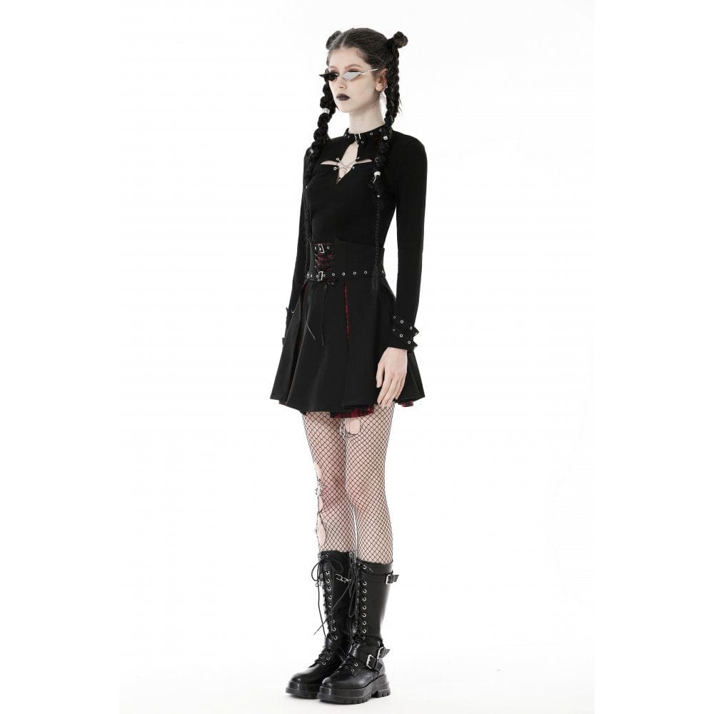 Damen-Crop-Top mit Punk-Ausschnitt und Kreuzösen - Gothic Shop
