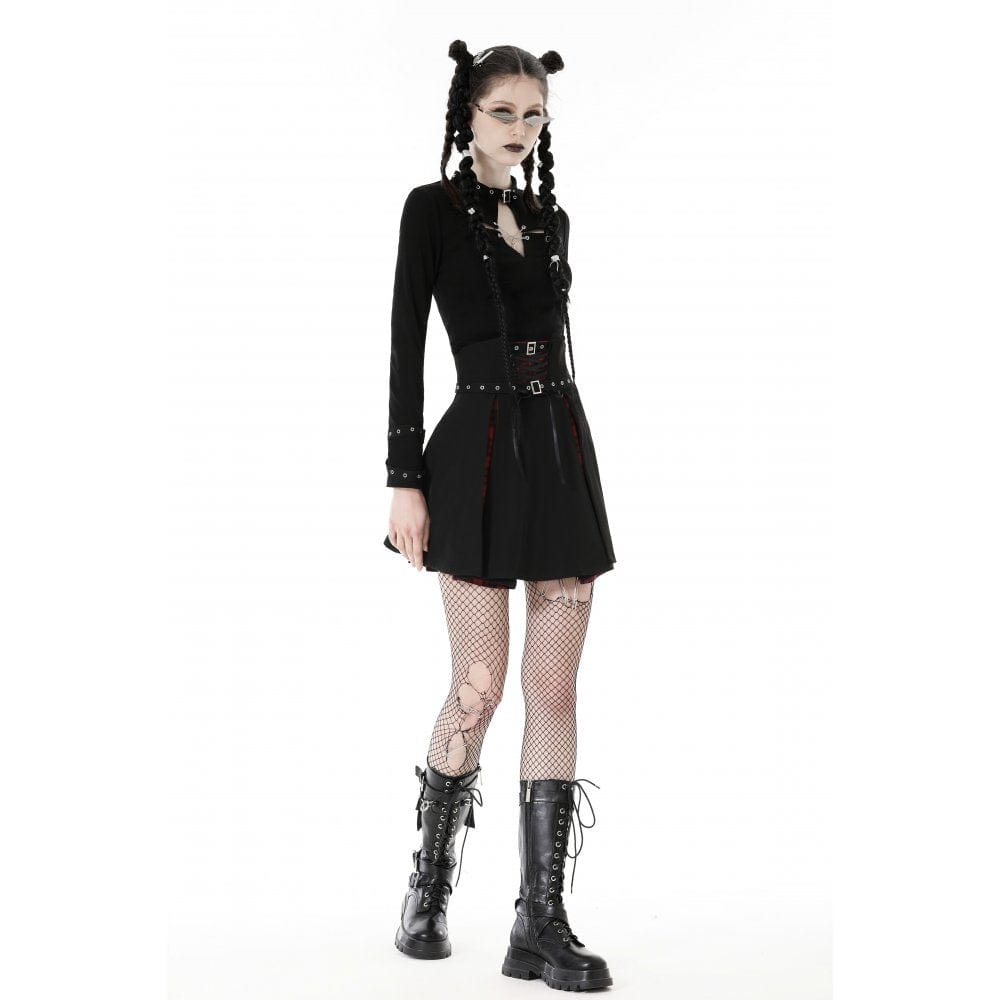 Damen-Crop-Top mit Punk-Ausschnitt und Kreuzösen - Gothic Shop