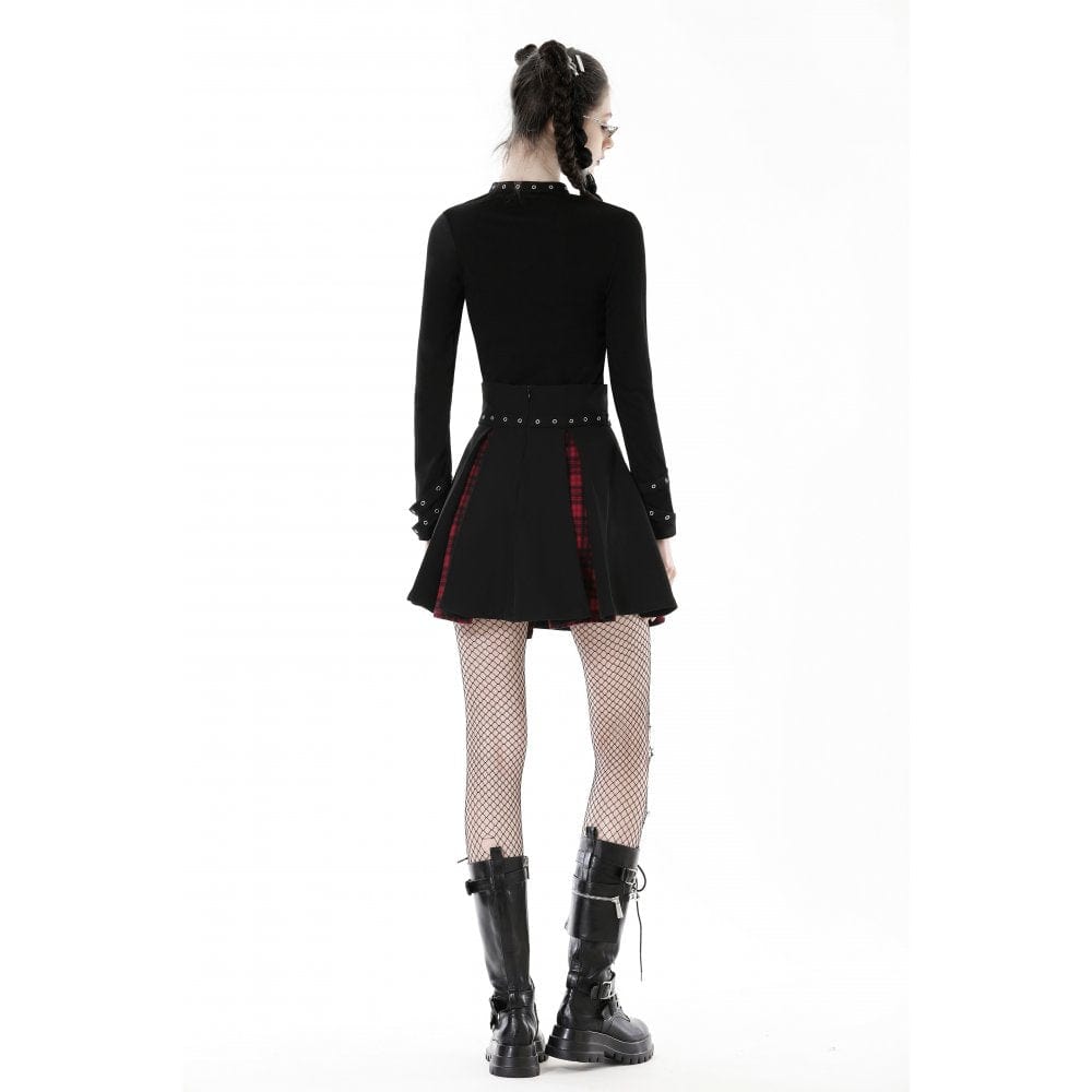 Damen-Crop-Top mit Punk-Ausschnitt und Kreuzösen - Gothic Shop