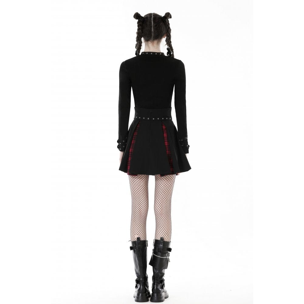 Damen-Crop-Top mit Punk-Ausschnitt und Kreuzösen - Gothic Shop