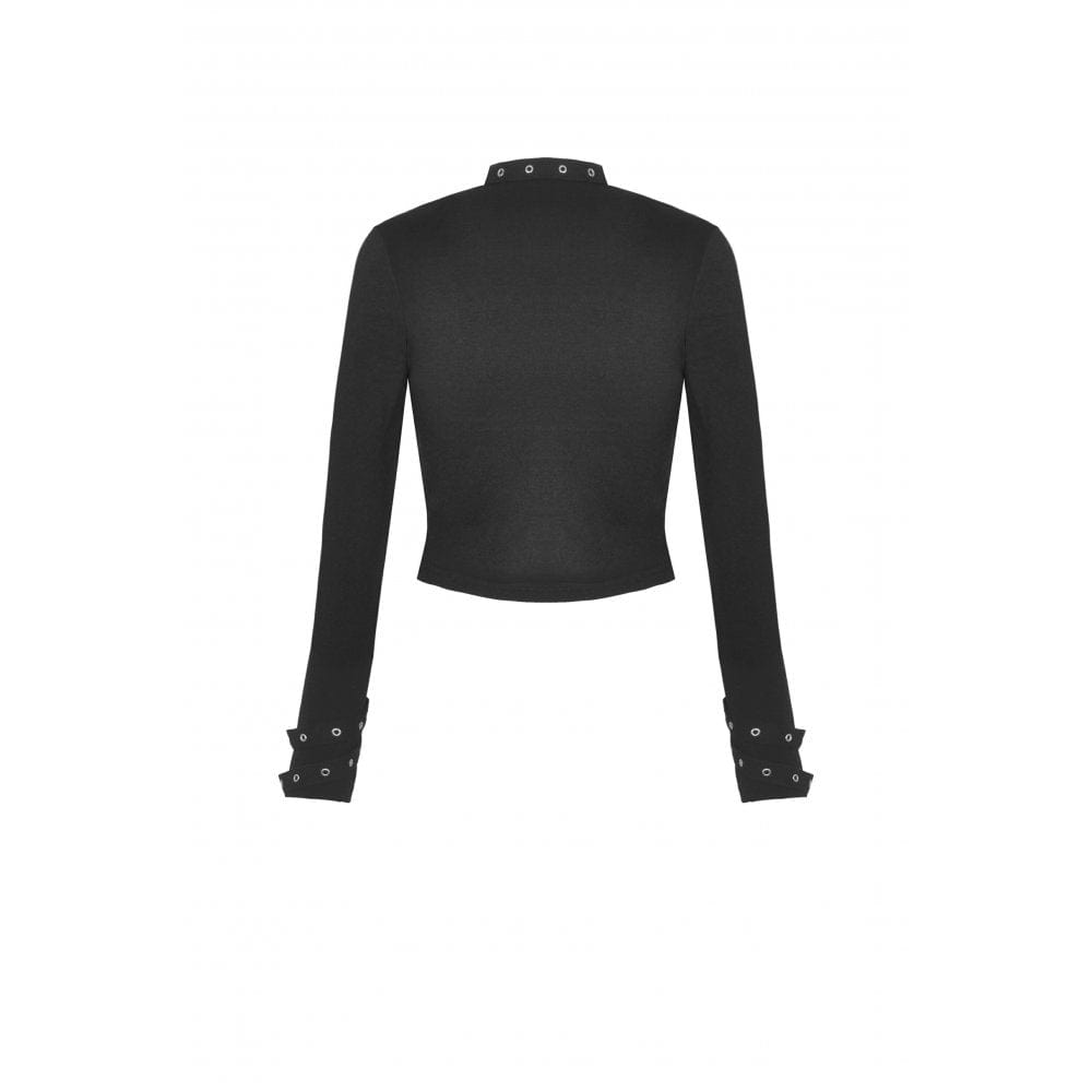 Damen-Crop-Top mit Punk-Ausschnitt und Kreuzösen - Gothic Shop