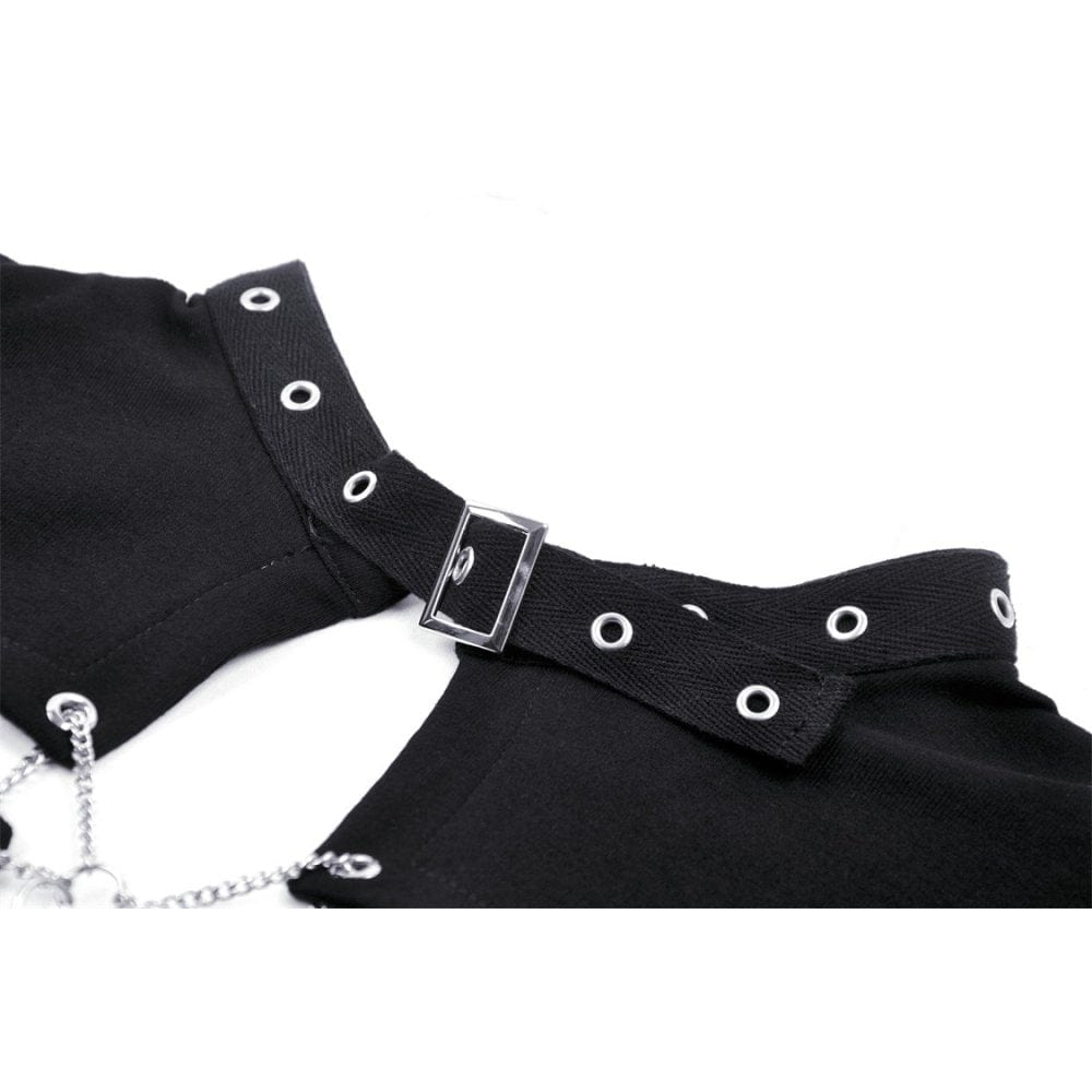 Damen-Crop-Top mit Punk-Ausschnitt und Kreuzösen - Gothic Shop