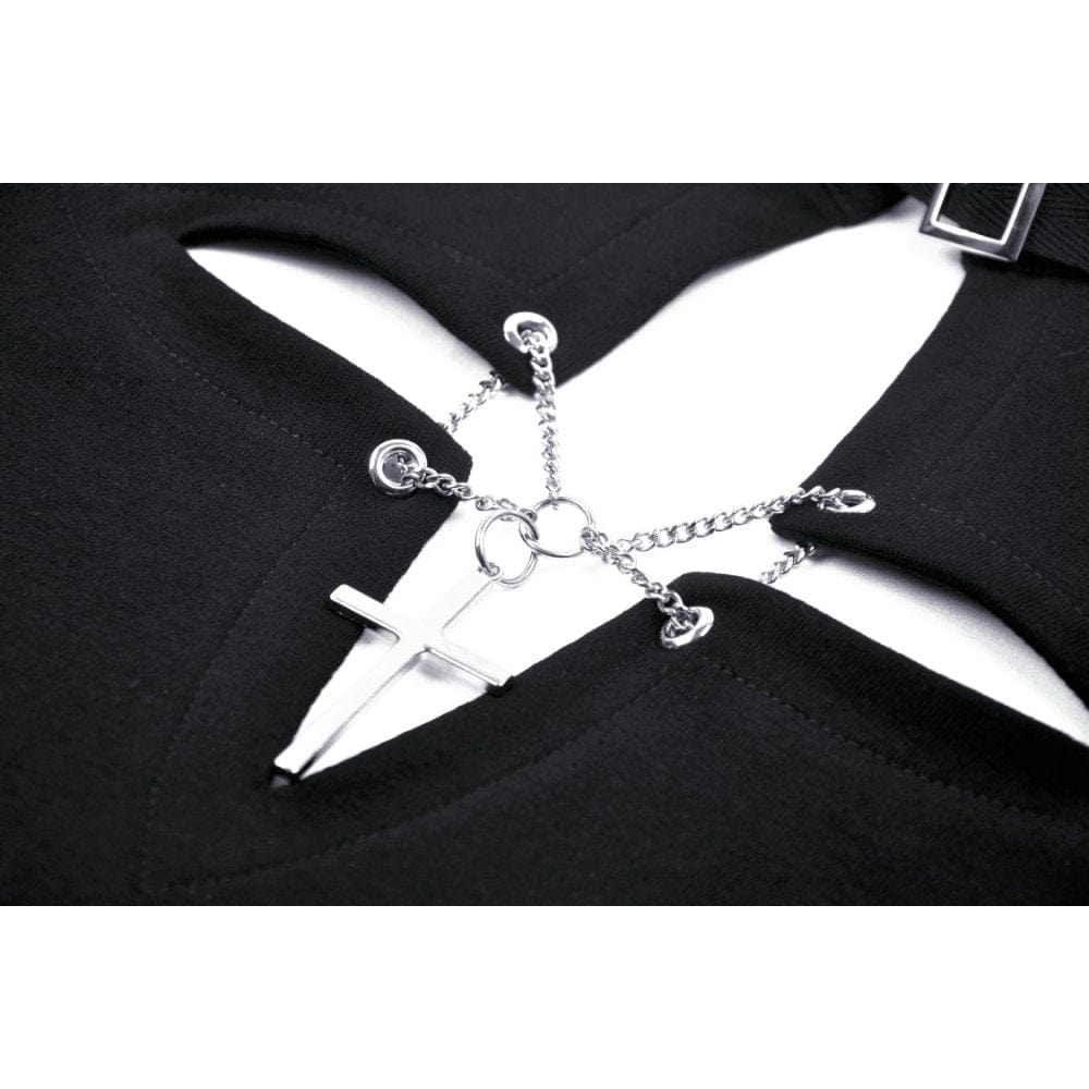 Damen-Crop-Top mit Punk-Ausschnitt und Kreuzösen - Gothic Shop